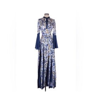 MARY KATRANTZOU Blue, White and Gold Floral-Print Bell Sleeve Maxi Dress